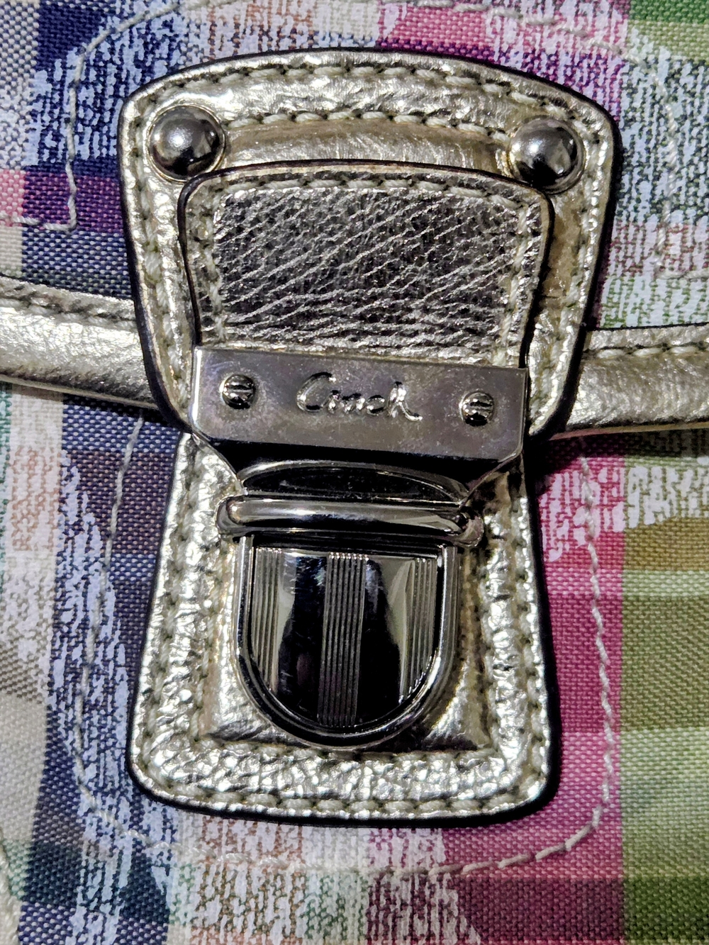 Coach Poppy Madras Plaid Leather Shoulder Bag with Gold Trim And Wristlet Purse - Picture 10 of 16